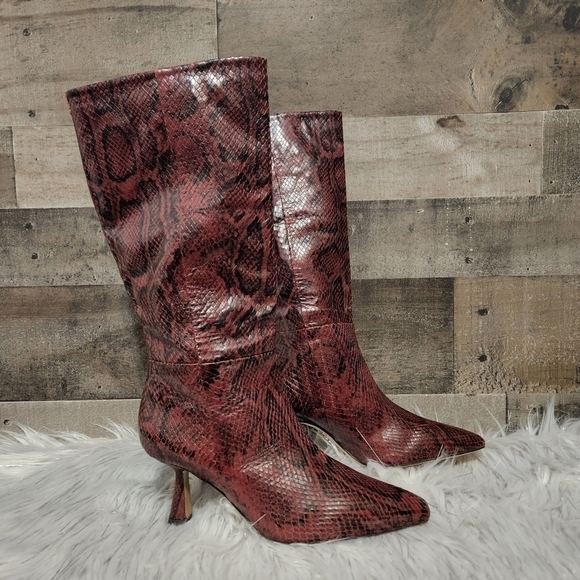 New Sam Edelman Samira Leather Boots in Plum Multi Snake Print | Size 5 - Picture 4 of 11